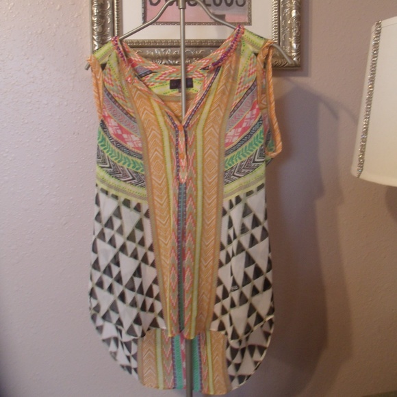 Hale Bob Multicolor Jeweled Neck Sheer Top - Picture 1 of 8